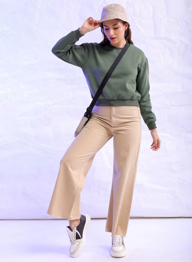 Freehand Women Regular Fit Solid Overhead Crewneck Sweatshirt