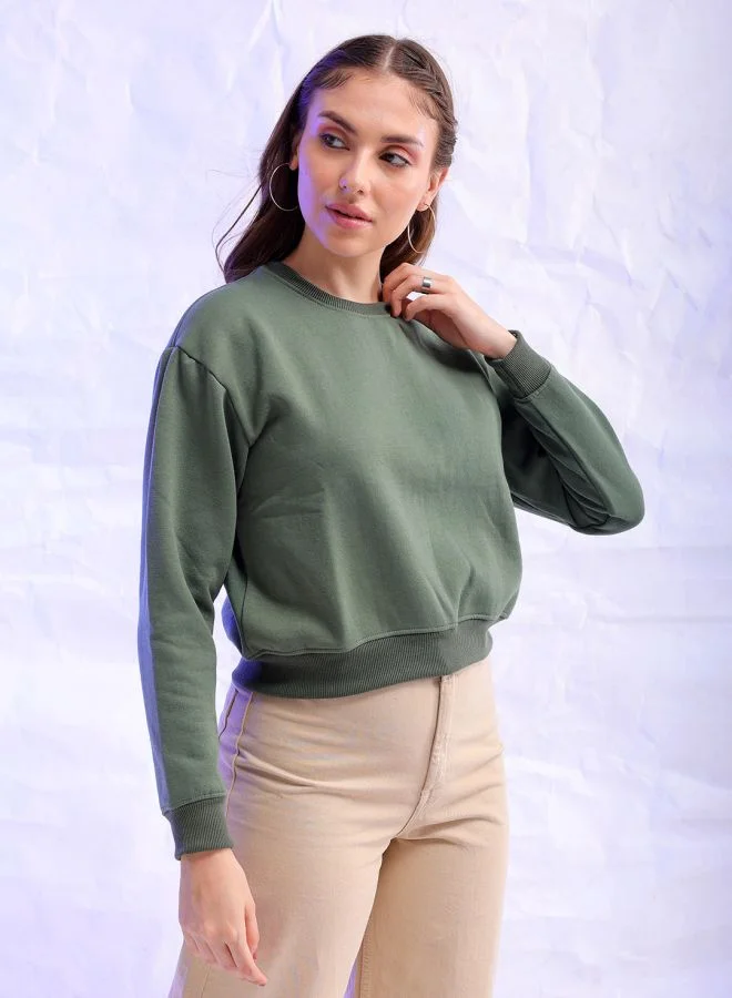 Freehand Women Regular Fit Solid Overhead Crewneck Sweatshirt