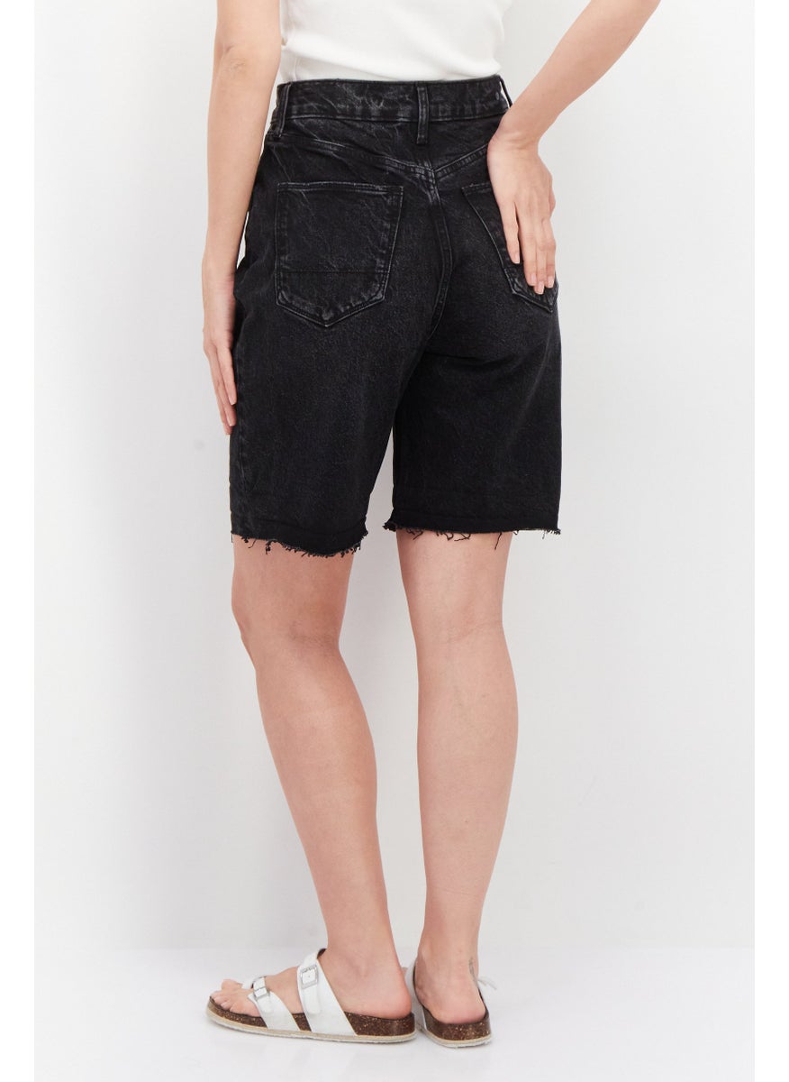 Earnest Sewn Women Washed Denim Shorts, Black  - Image 2
