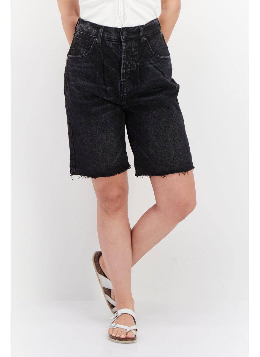 Earnest Sewn Women Washed Denim Shorts, Black  - Image 1