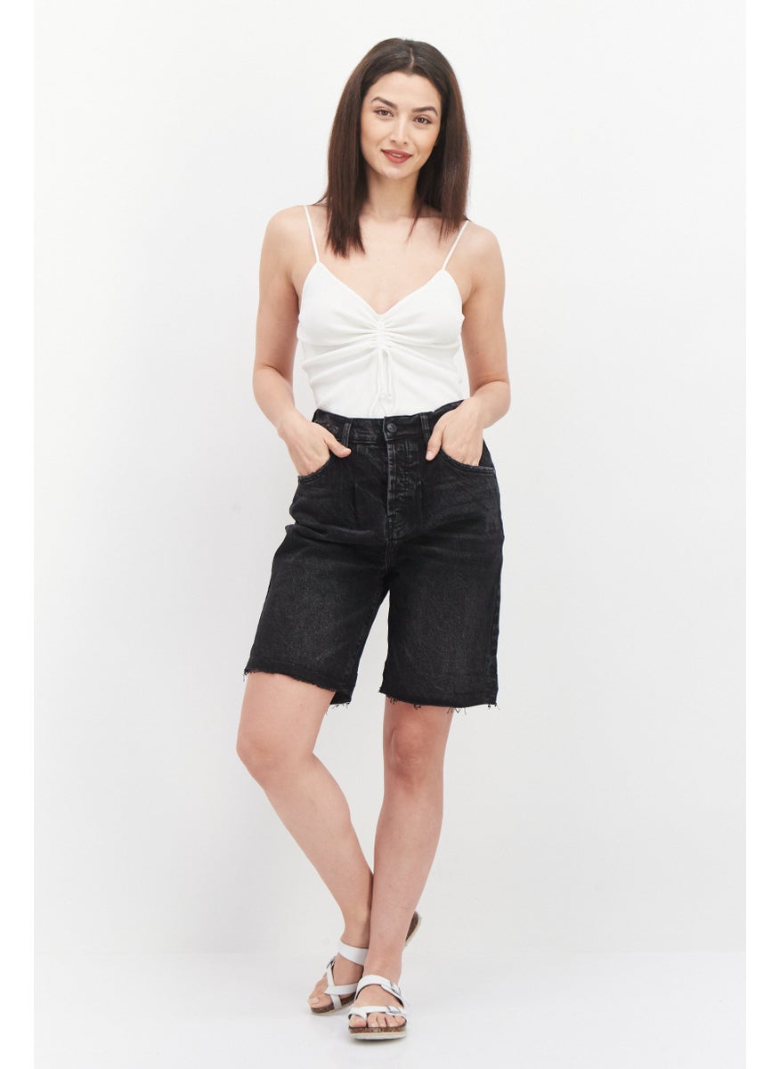 Earnest Sewn Women Washed Denim Shorts, Black  - Image 3
