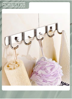 HOMESTAR Anjuer Door Hooks Hanger Rack, Aluminum Utility Organizer Towel Hooks Holder for Kithchen Bathroom, 5 Hooks Over The Door Hanger Silver  - Image 4