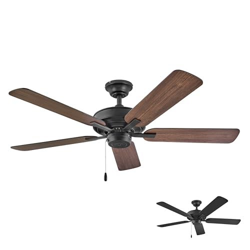 Hinkley Metro 52" Indoor Dual Mount Ceiling Fan with No Light, Traditional Style, Reversible Wooden Fan Blades, Matte Black and Walnut, Remote Sold Separately - Image 1