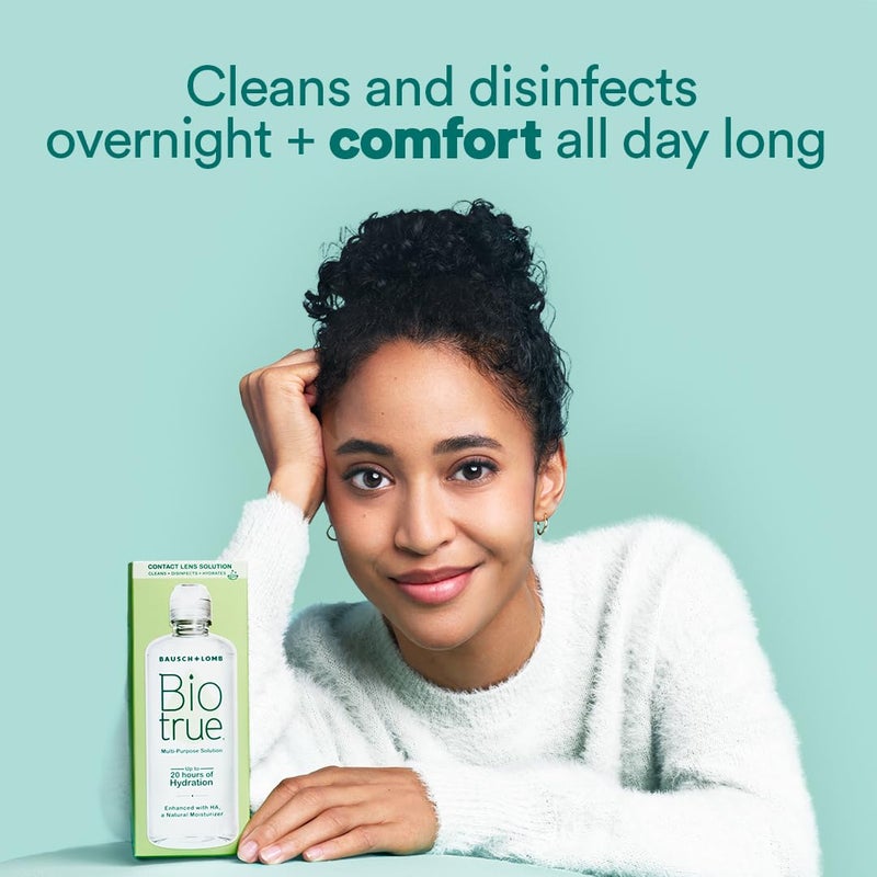 Biotrue محلول بيولوجي للعدسات، محلول متعدد الأغراض للعدسات اللينة، ينظف، يعقم، يزيل تراكم البروتين، الأوساخ والحطام، يرطب، يخزن ويعالج العدسات، 4 أونصة سائلة (عبوة من 1) - Image 2
