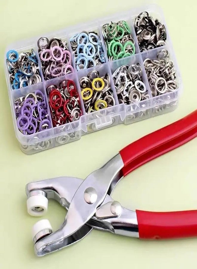 PURCHASE ZONE 200 Pcs (100PCS Silver Button + 100PCS Color Ring) Silver Button Metal Thickened Snap Fasteners Kit, Five Claw Buckle Set with Hand Pressure Pliers Tool (Multicolor, 9.5mm) - Image 2