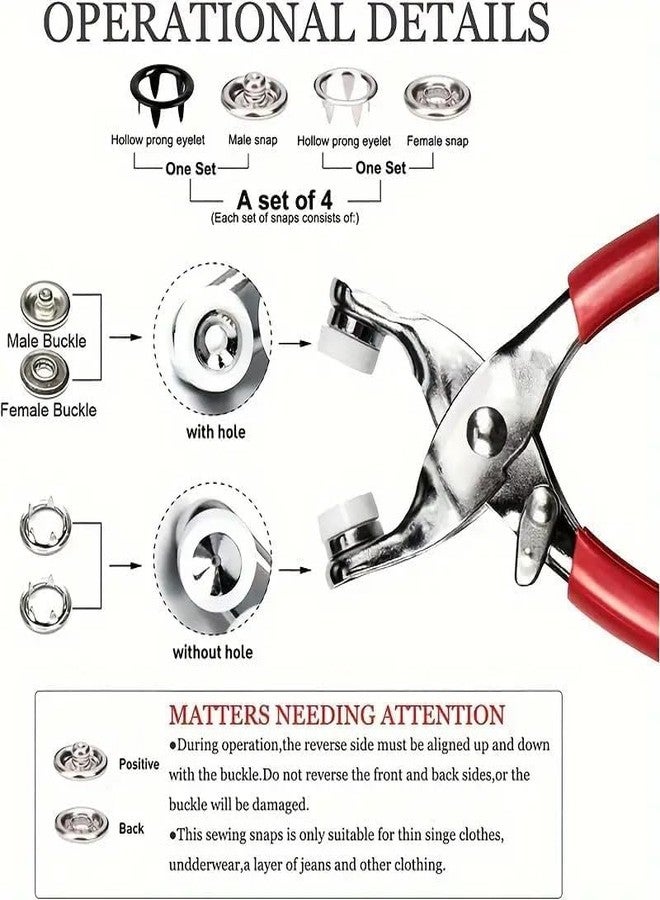 PURCHASE ZONE 200 Pcs (100PCS Silver Button + 100PCS Color Ring) Silver Button Metal Thickened Snap Fasteners Kit, Five Claw Buckle Set with Hand Pressure Pliers Tool (Multicolor, 9.5mm) - Image 5