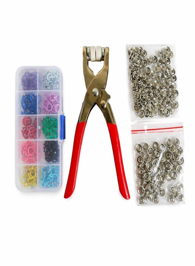 PURCHASE ZONE 200 Pcs (100PCS Silver Button + 100PCS Color Ring) Silver Button Metal Thickened Snap Fasteners Kit, Five Claw Buckle Set with Hand Pressure Pliers Tool (Multicolor, 9.5mm) - Image 1