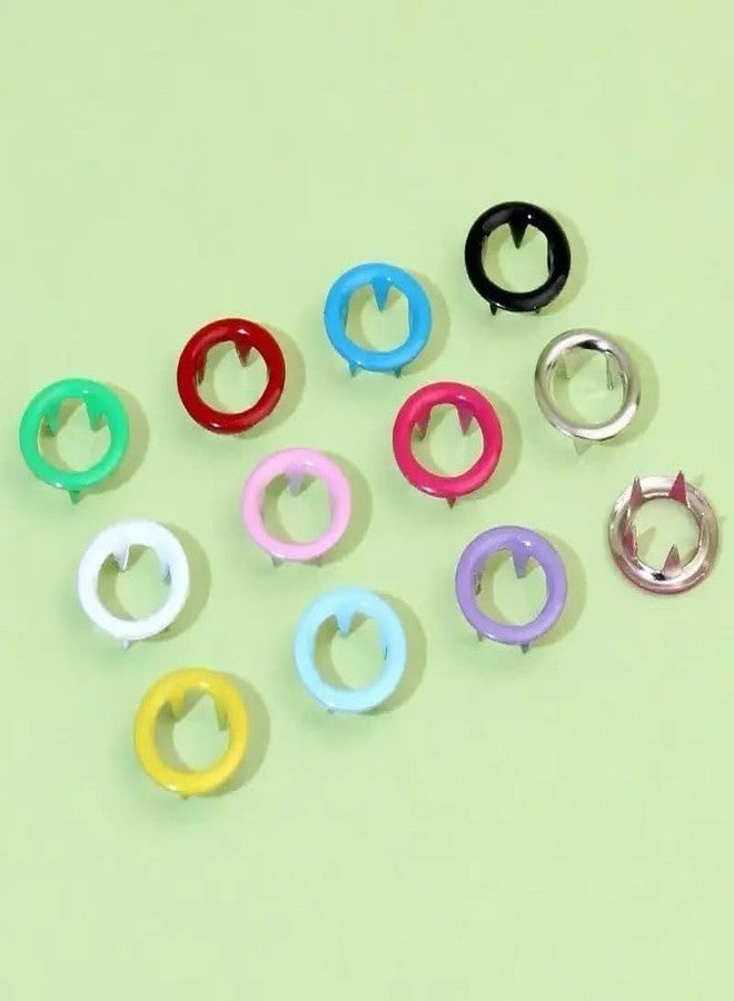 PURCHASE ZONE 200 Pcs (100PCS Silver Button + 100PCS Color Ring) Silver Button Metal Thickened Snap Fasteners Kit, Five Claw Buckle Set with Hand Pressure Pliers Tool (Multicolor, 9.5mm) - Image 3
