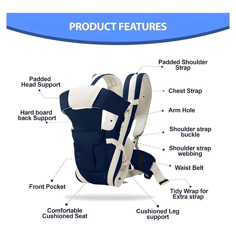 Laee cute Baby Carrier 4 in 1/Carry Bag/Cuddler Kids Facing in and Out Position Baby Carrier (Navy to Cream) - Image 3