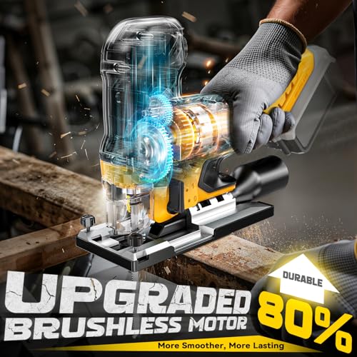 Ecarke Cordless&Brushless Jig Saw Compatible With Dewalt 20V, 3800RPM, 7 Speeds Dial Control, Free-Tool ±45° Bevel Cuts, 4 Orbital Action, Dust Blows and 6 Blades For Cutting (Only Tool) - Image 2