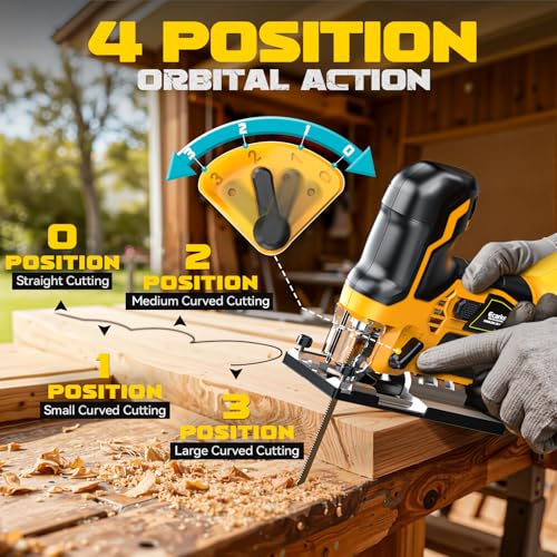Ecarke Cordless&Brushless Jig Saw Compatible With Dewalt 20V, 3800RPM, 7 Speeds Dial Control, Free-Tool ±45° Bevel Cuts, 4 Orbital Action, Dust Blows and 6 Blades For Cutting (Only Tool) - Image 5
