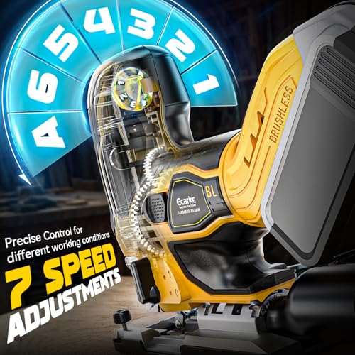 Ecarke Cordless&Brushless Jig Saw Compatible With Dewalt 20V, 3800RPM, 7 Speeds Dial Control, Free-Tool ±45° Bevel Cuts, 4 Orbital Action, Dust Blows and 6 Blades For Cutting (Only Tool) - Image 3