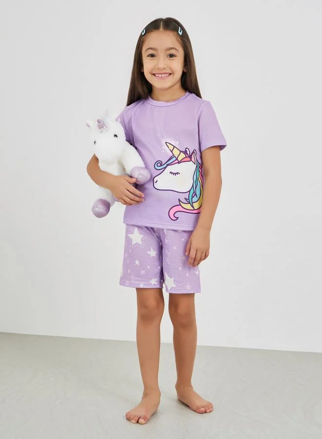 Styli Styli Unicorn Print T-Shirt and Shorts Set