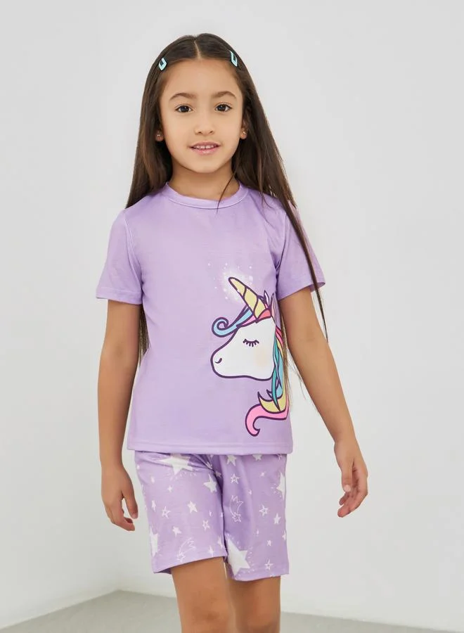 Styli Styli Unicorn Print T-Shirt and Shorts Set