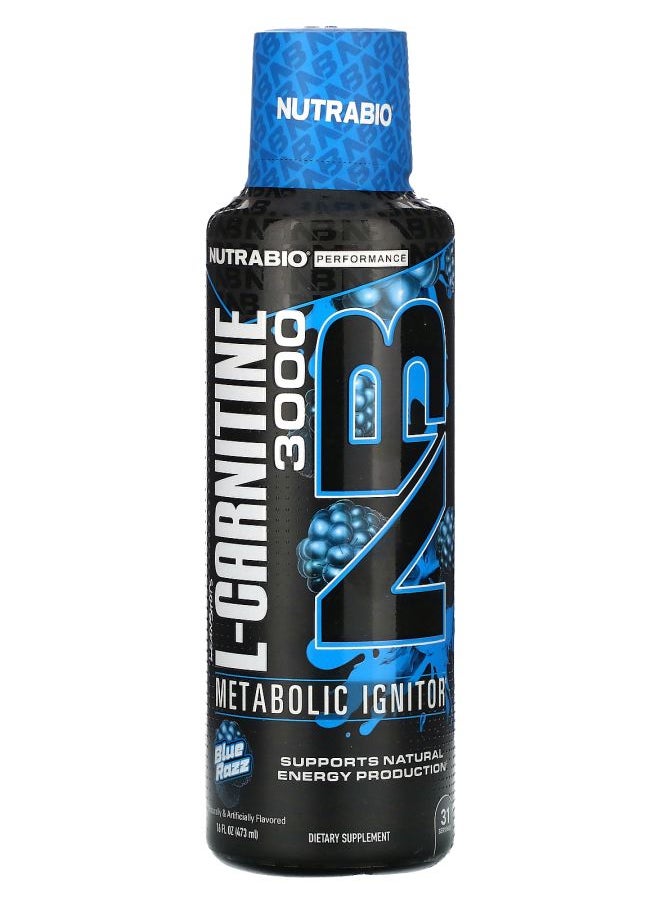 NutraBio LeanShots LCarnitine 3000 Blue Razz 16 fl oz (473 ml) 
