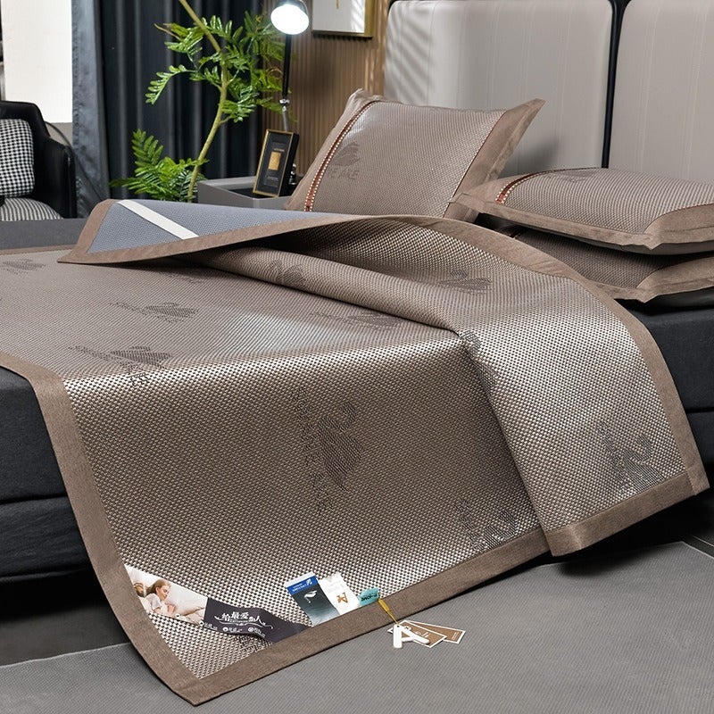 High-End Jacquard Ice Silk Rattan Mat Cooling Bedding Set - Class A Swan Ice Rattan Summer Foldable Air Conditioning Soft Mat
