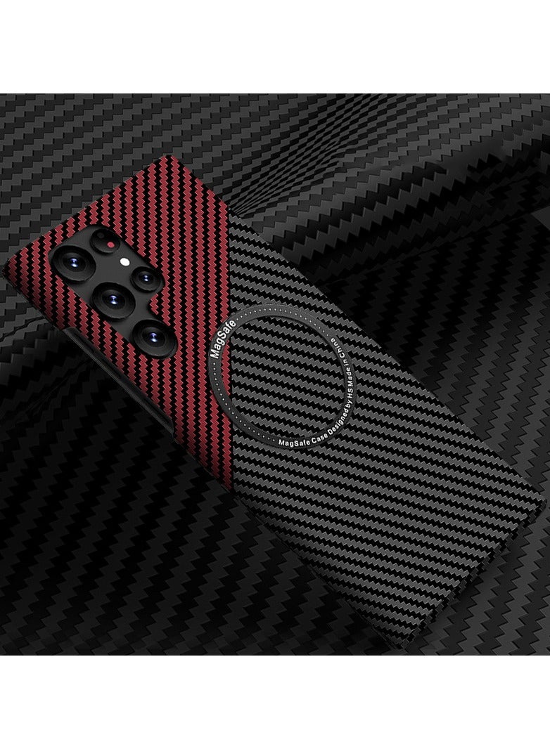 Case for Samsung Galaxy S23 Ultra 6.8 Inch Compatible with Mag-Safe Slim & Light Samsung Galaxy S23 Ultra Case 600D Aramid Fiber Made Thin Case Military Grade Drop Protection Black And Red  - Image 2