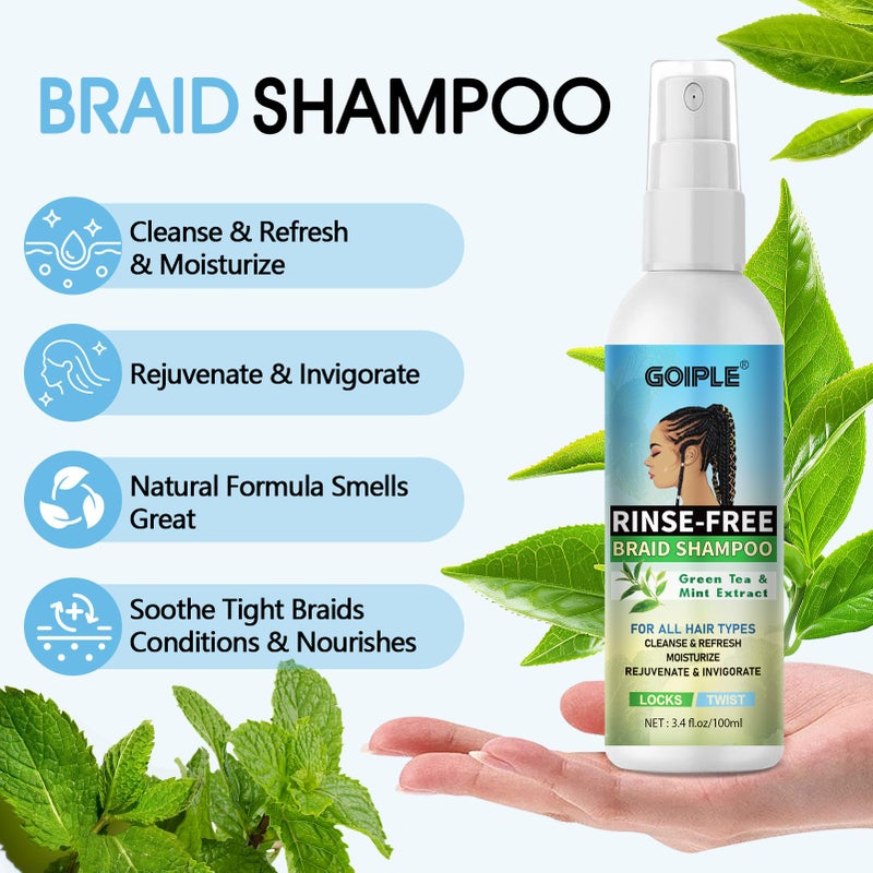 Goiple بخاخ ضفائر روز نعناع للشعر المجعد، الضفائر، الأقفال - بخاخ ماء الورد للضفائر، شامبو ضفائر بدون ماء للأقفال، التواءات، خصلات - شامبو ضفائر بدون شطف للتراكم، الرائحة، الحكة والقشور 2PCS - Image 5