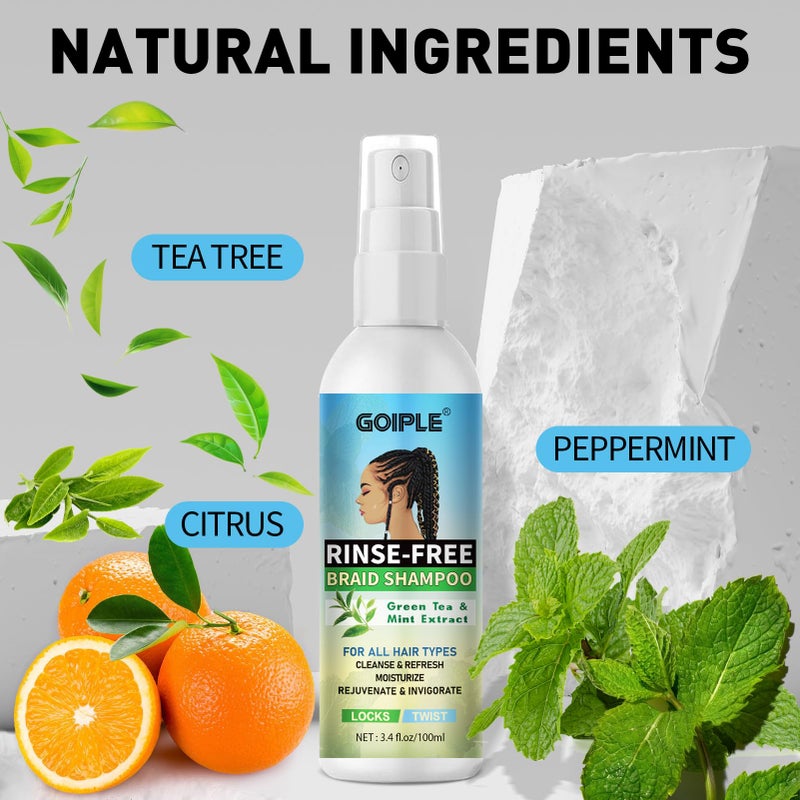 Goiple بخاخ ضفائر روز نعناع للشعر المجعد، الضفائر، الأقفال - بخاخ ماء الورد للضفائر، شامبو ضفائر بدون ماء للأقفال، التواءات، خصلات - شامبو ضفائر بدون شطف للتراكم، الرائحة، الحكة والقشور 2PCS - Image 3