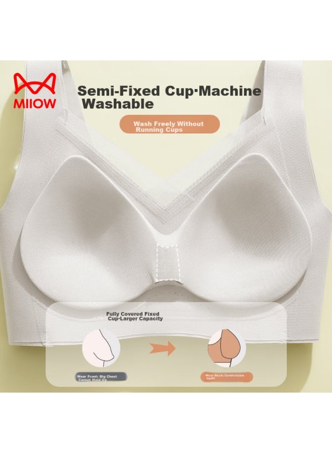 MIIOW Miiow Soft Support Bra For Women, Large Bust Minimizer, Vest-style Bra, Seamless, Wireless, Sexy, Push-up Brassiere, White, Size L - Image 3