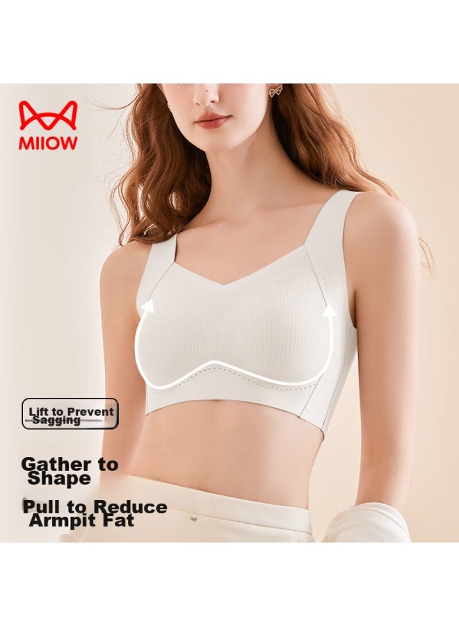 MIIOW Miiow Soft Support Bra For Women, Large Bust Minimizer, Vest-style Bra, Seamless, Wireless, Sexy, Push-up Brassiere, White, Size L - Image 1