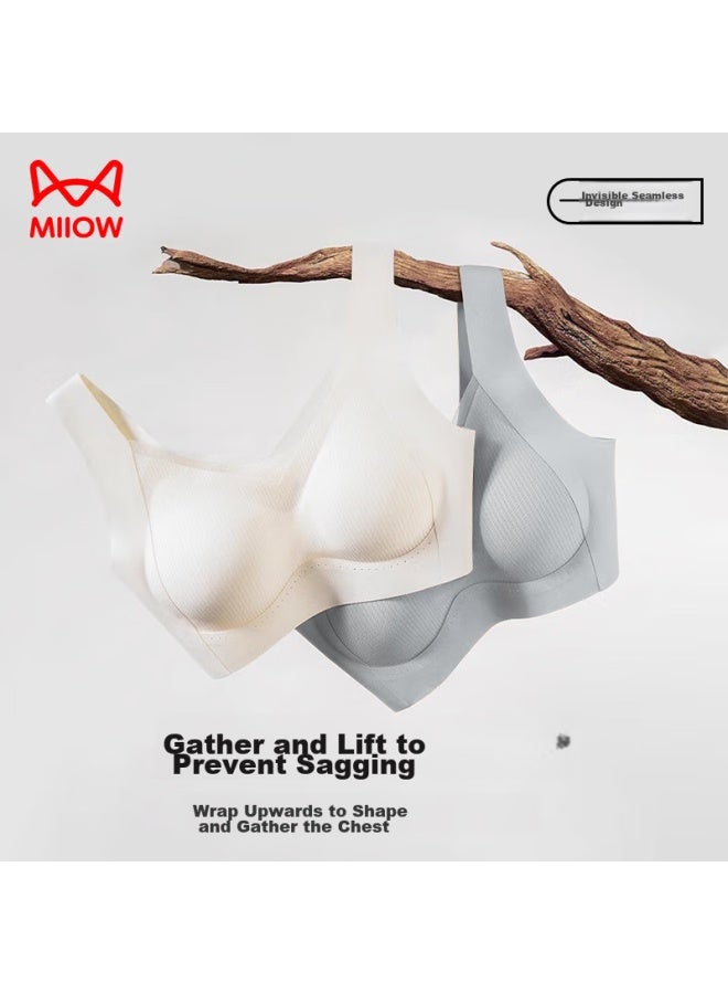 MIIOW Miiow Soft Support Bra For Women, Large Bust Minimizer, Vest-style Bra, Seamless, Wireless, Sexy, Push-up Brassiere, White, Size L - Image 5
