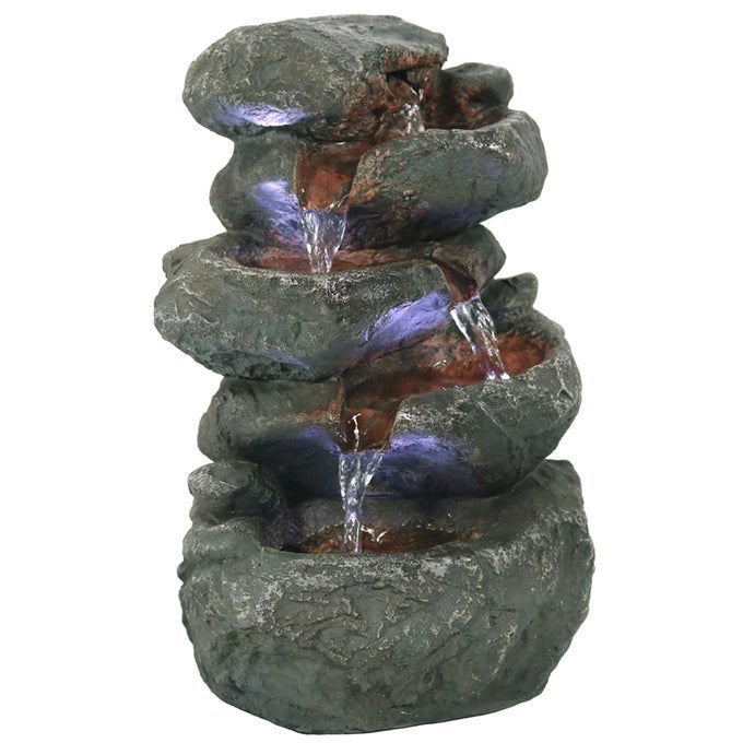 STACKED ROCKS 105 INCH INDOOR TABLETOP WATER FOUNTAIN WITH LED LIGHTS QUIET SOUNDS