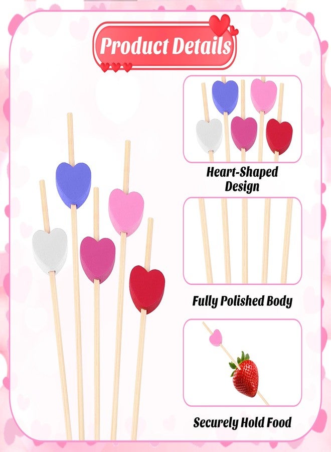 Aodaer 200 Pieces Valentine's Day Classic Color Heart Cocktail Picks 4.72 Inch Wooden Toothpicks Cocktail Skewers Appetizers Picks Party Supplies for Birthday, Wedding, Baby Shower - Image 3