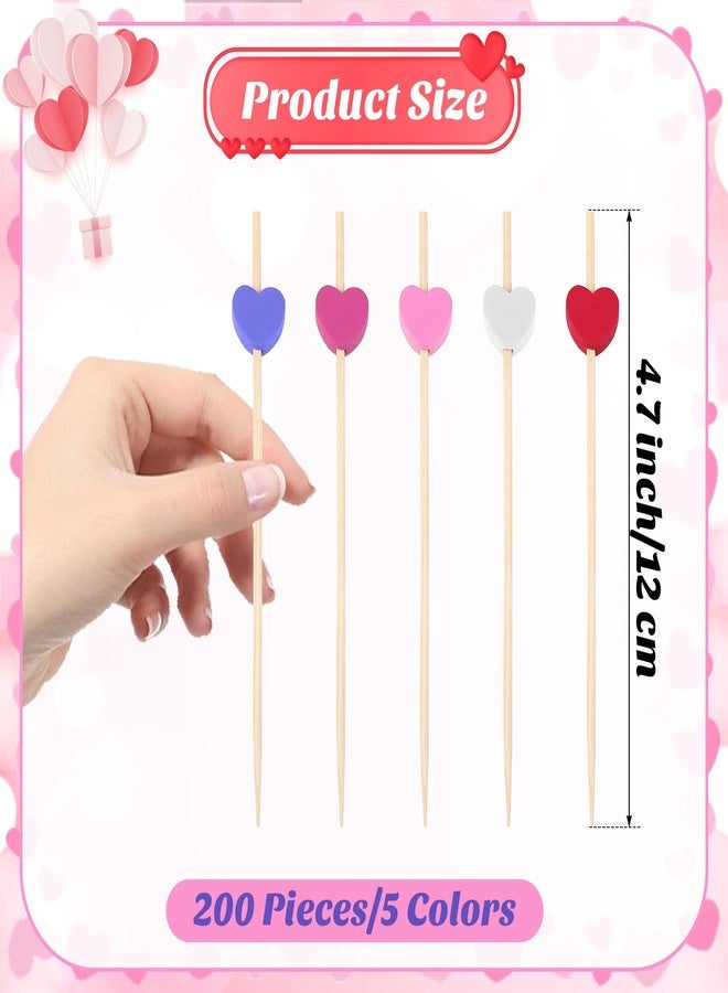 Aodaer 200 Pieces Valentine's Day Classic Color Heart Cocktail Picks 4.72 Inch Wooden Toothpicks Cocktail Skewers Appetizers Picks Party Supplies for Birthday, Wedding, Baby Shower - Image 2