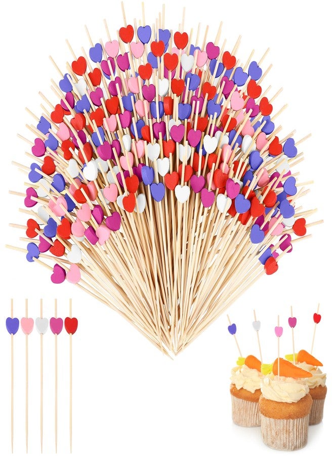 Aodaer 200 Pieces Valentine's Day Classic Color Heart Cocktail Picks 4.72 Inch Wooden Toothpicks Cocktail Skewers Appetizers Picks Party Supplies for Birthday, Wedding, Baby Shower - Image 1