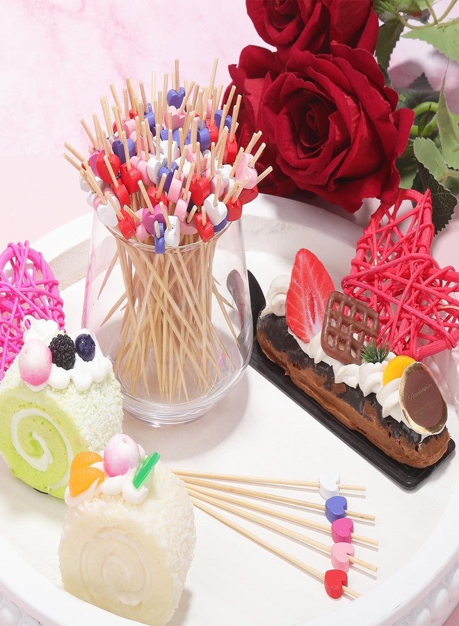 Aodaer 200 Pieces Valentine's Day Classic Color Heart Cocktail Picks 4.72 Inch Wooden Toothpicks Cocktail Skewers Appetizers Picks Party Supplies for Birthday, Wedding, Baby Shower - Image 4