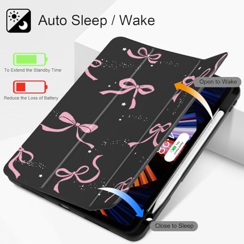 May Chen for iPad Pro 11 inch M2 4th Generation 2022, iPad Pro 11 3rd/2nd/1st Gen, Case with Transparent Shockproof Back Cover [Built-in Pencil Holder, Auto Sleep/Wake, Black Stars Bow - Image 3