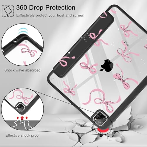 May Chen for iPad Pro 11 inch M2 4th Generation 2022, iPad Pro 11 3rd/2nd/1st Gen, Case with Transparent Shockproof Back Cover [Built-in Pencil Holder, Auto Sleep/Wake, Black Stars Bow - Image 4