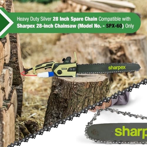 Sharpex 28-Inch Full Chisel Chainsaw Chain | Heavy-Duty Replacement Chain for Sharpex SPX-60 Model | Durable Silver Finish | Single Piece - Image 2