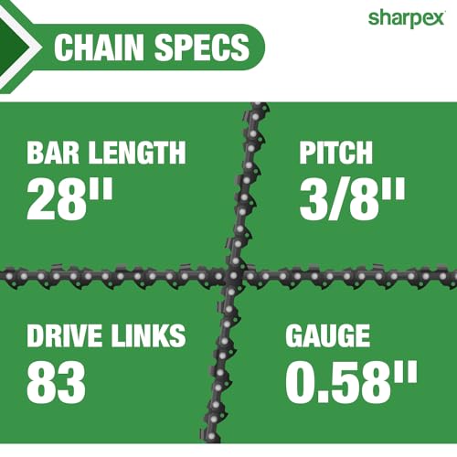 Sharpex 28-Inch Full Chisel Chainsaw Chain | Heavy-Duty Replacement Chain for Sharpex SPX-60 Model | Durable Silver Finish | Single Piece - Image 3