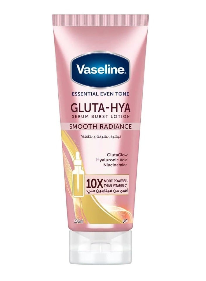 Vaseline Vaseline Essential Even Tone Body Lotion Smooth Radiance, Gluta-Hya Serum Burst, 10X More Powerful than Vitamin C, Deeply Moisturising, 200ml - Image 1