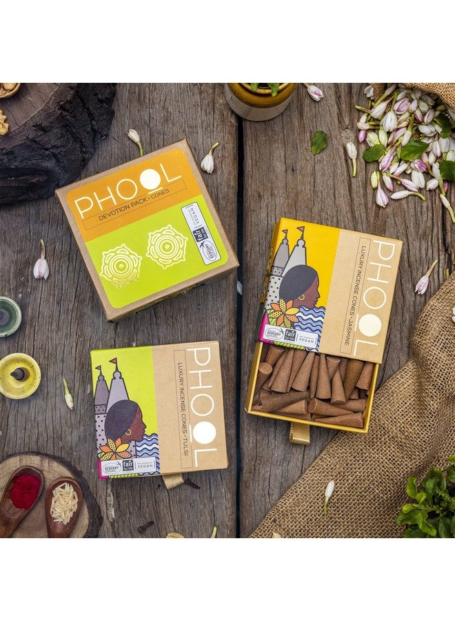 PHOOL LUXURY INCENSE أقماع دهووب فهول - عبوة تكريس من 2 - تولسي وياسمين | دهووب خاصة للعبادة | 80 عود دهووب و 2 حامل دهووب مجاني داخل - Image 2
