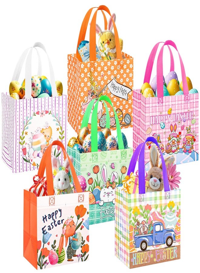 DECHISY 6 Pack Easter Gift Bags, 8.3×7.9×6 inch Non-Woven Large Easter Bags with Handles, 6 Unique Patterns Egg Hunt Baskets for Kids, Party Supplies - Image 1