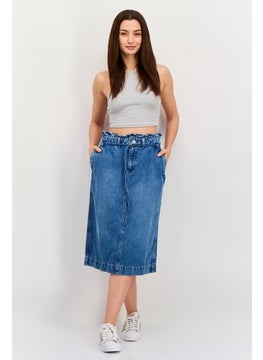 ESPRIT Women Washed Belted Denim Midi Skirt, Blue  - Image 2