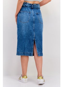 ESPRIT Women Washed Belted Denim Midi Skirt, Blue  - Image 3