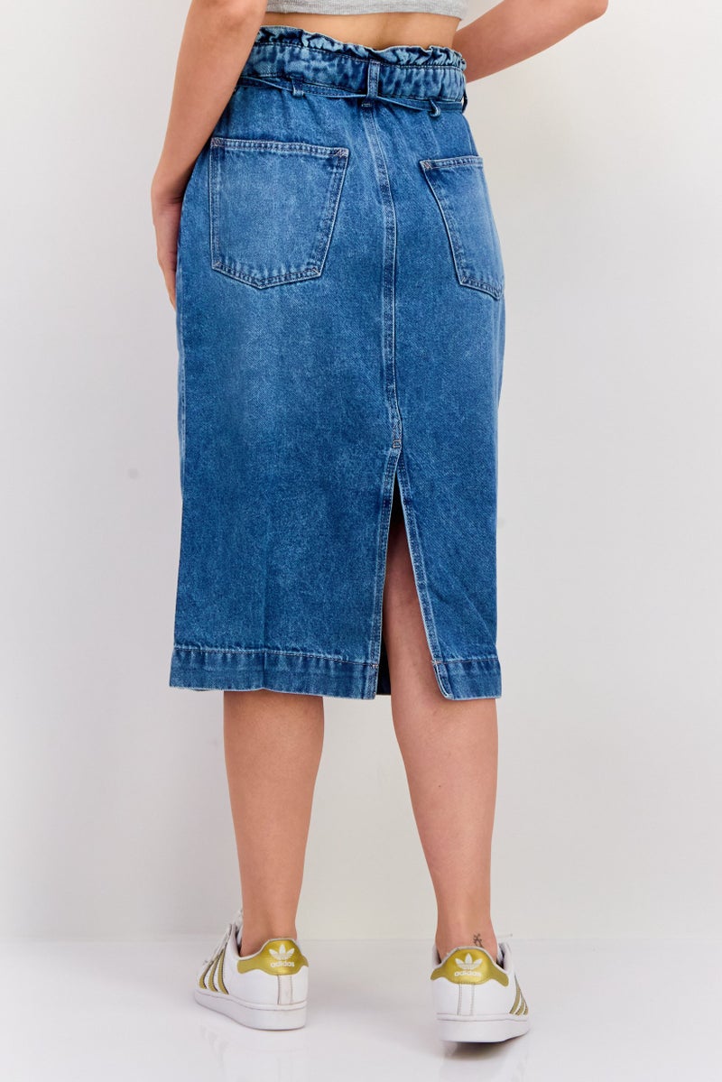 ESPRIT Women Washed Belted Denim Midi Skirt, Blue - Image 3