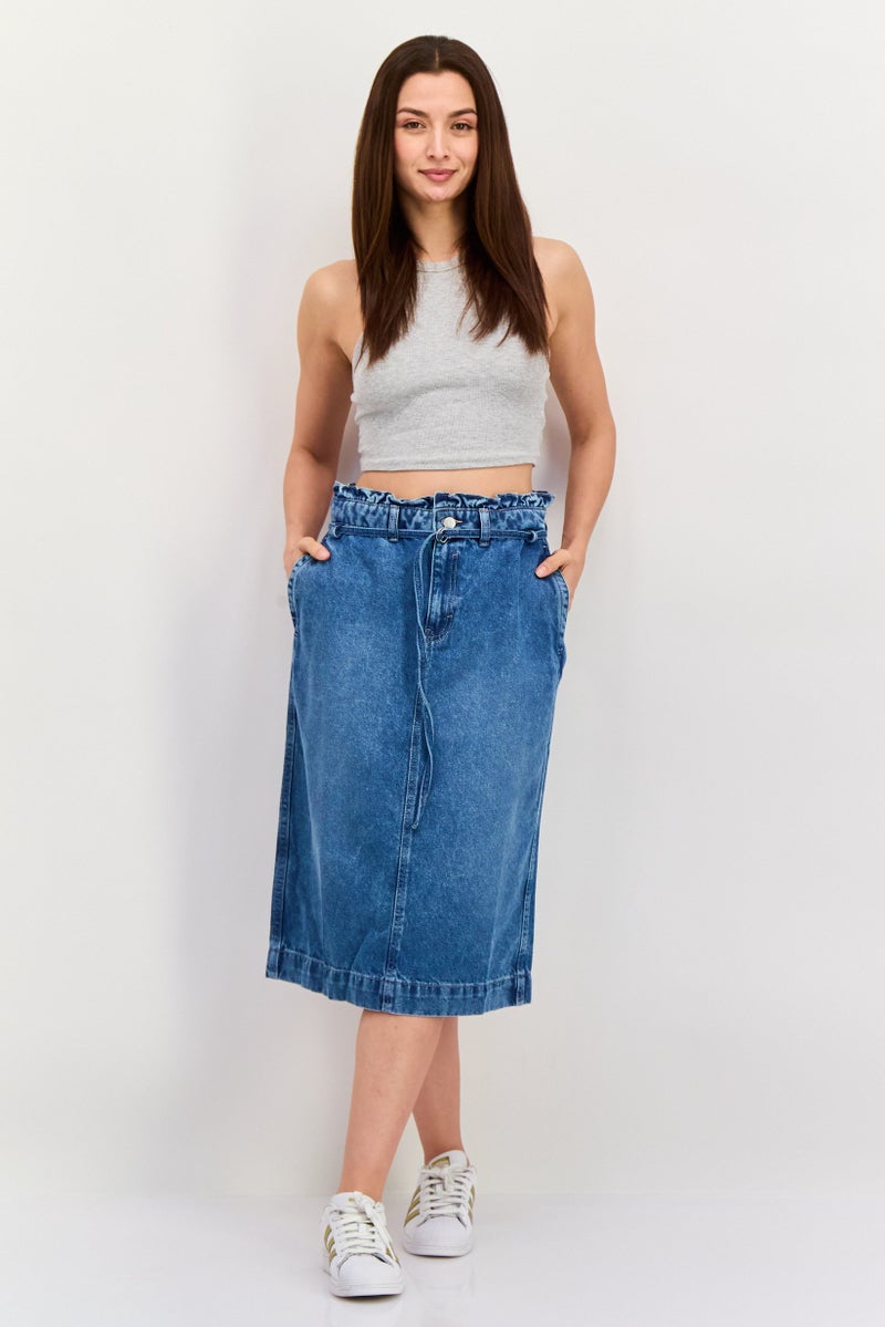 ESPRIT Women Washed Belted Denim Midi Skirt, Blue - Image 2