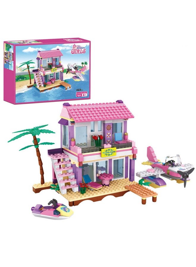 COGO Dream Girls Blocks Friends Building Set Big Beach Villa with Plane and Jet Ski Fun Preschool Educational toys for Boys and Girls 423Pcs - Image 1