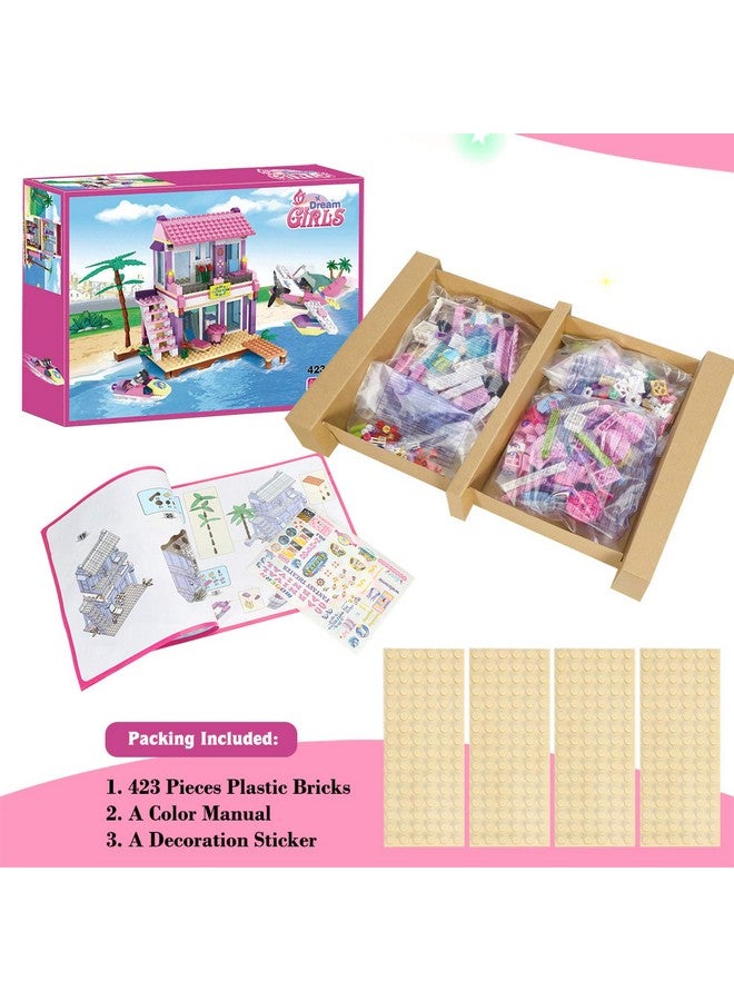 COGO Dream Girls Blocks Friends Building Set Big Beach Villa with Plane and Jet Ski Fun Preschool Educational toys for Boys and Girls 423Pcs - Image 5