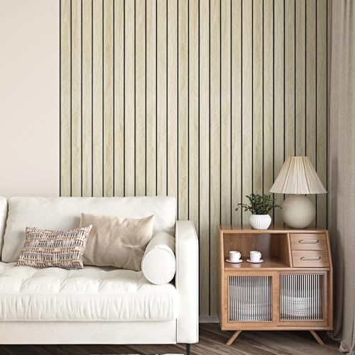 Wallderful Light Oak Wood Slat Wall Panel Peel and Stick 3D Foam Wood Slat Wallpaper Removable Self Adhesive Wooden Contact Paper for Cabinets Bedroom Accent Wall Living Room Interior Decor 16.8"x118" - Image 2
