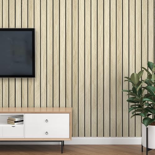 Wallderful Light Oak Wood Slat Wall Panel Peel and Stick 3D Foam Wood Slat Wallpaper Removable Self Adhesive Wooden Contact Paper for Cabinets Bedroom Accent Wall Living Room Interior Decor 16.8"x118" - Image 5
