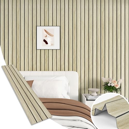 Wallderful Light Oak Wood Slat Wall Panel Peel and Stick 3D Foam Wood Slat Wallpaper Removable Self Adhesive Wooden Contact Paper for Cabinets Bedroom Accent Wall Living Room Interior Decor 16.8"x118" - Image 1