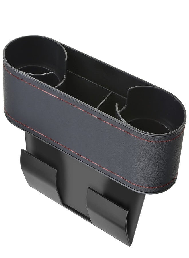Iokone Coin Side Pocket Console Side Pocket Leather Cover Car Cup Holder Auto Front Seat Organizer Cell Mobile Phone Holder (Slim-Black) - Image 1