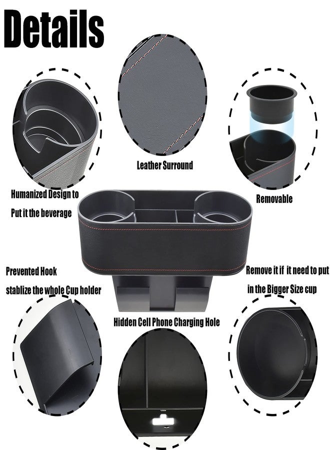 Iokone Coin Side Pocket Console Side Pocket Leather Cover Car Cup Holder Auto Front Seat Organizer Cell Mobile Phone Holder (Slim-Black) - Image 3