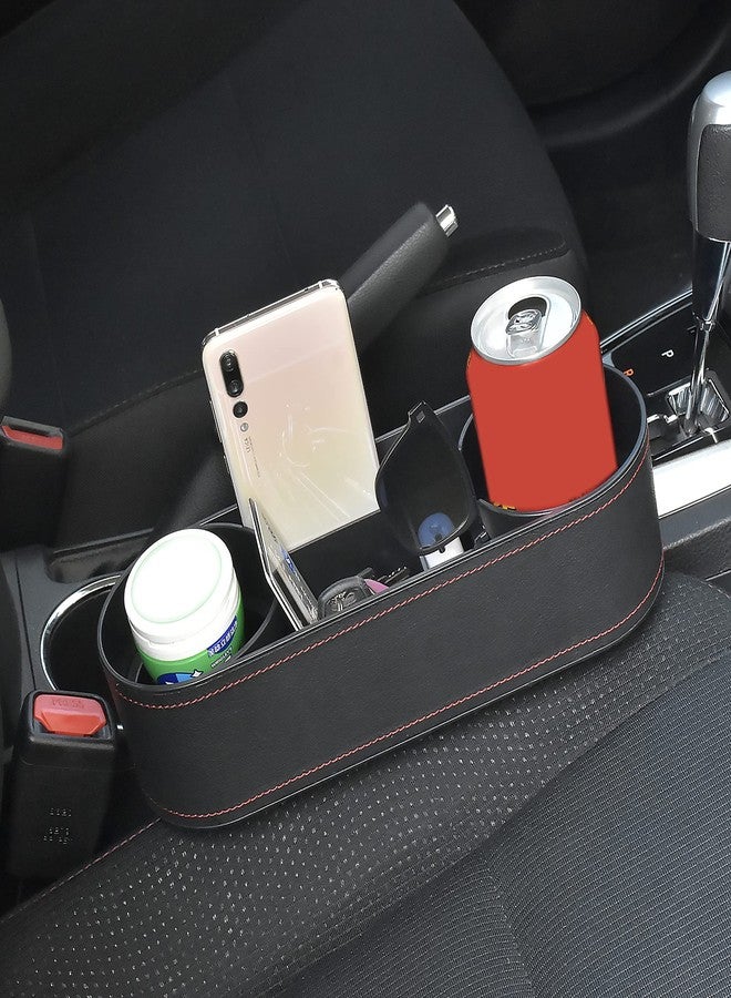 Iokone Coin Side Pocket Console Side Pocket Leather Cover Car Cup Holder Auto Front Seat Organizer Cell Mobile Phone Holder (Slim-Black) - Image 4